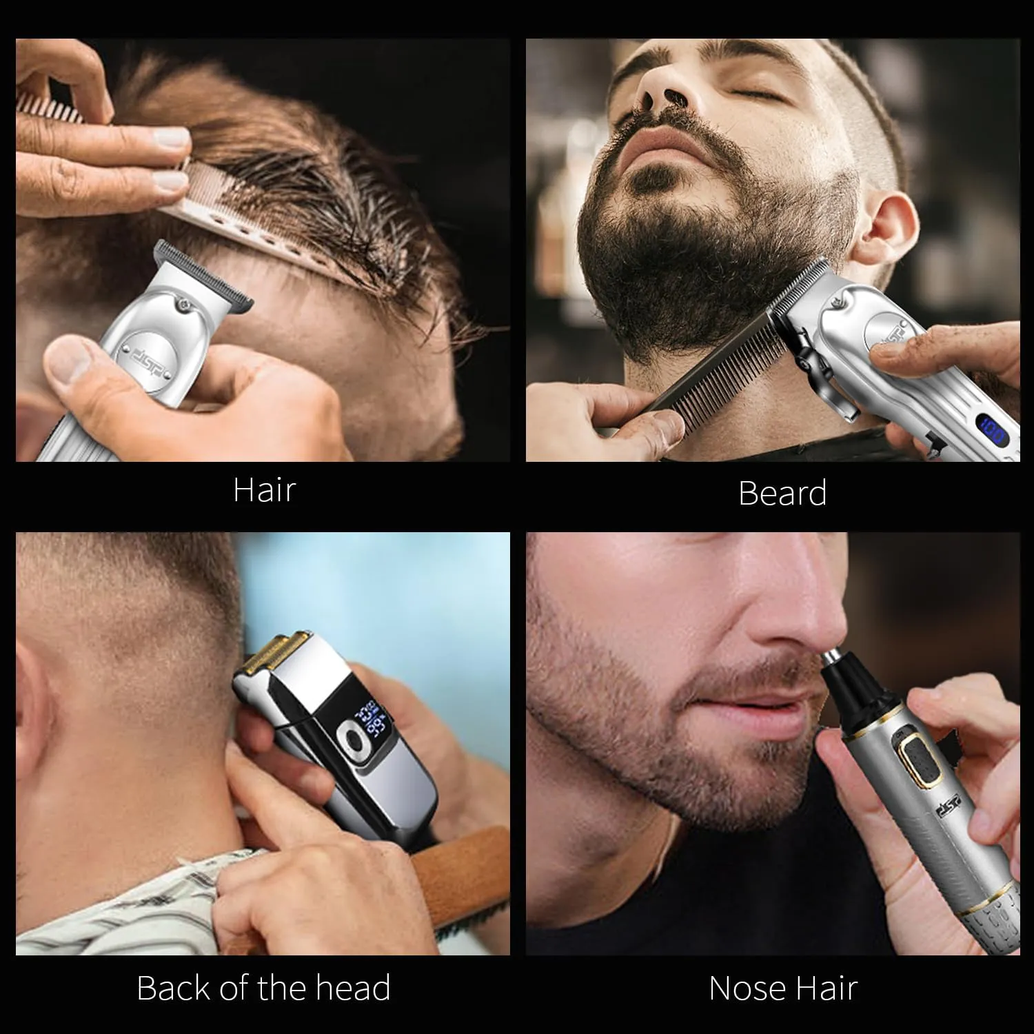 DSP 4-in-1 Pro Barber Kit: Cordless Hair Clipper, Trimmer, Shaver & Nose Hair Remover - Styling & Grooming Set with Scissors, Fade Tools, LED Display