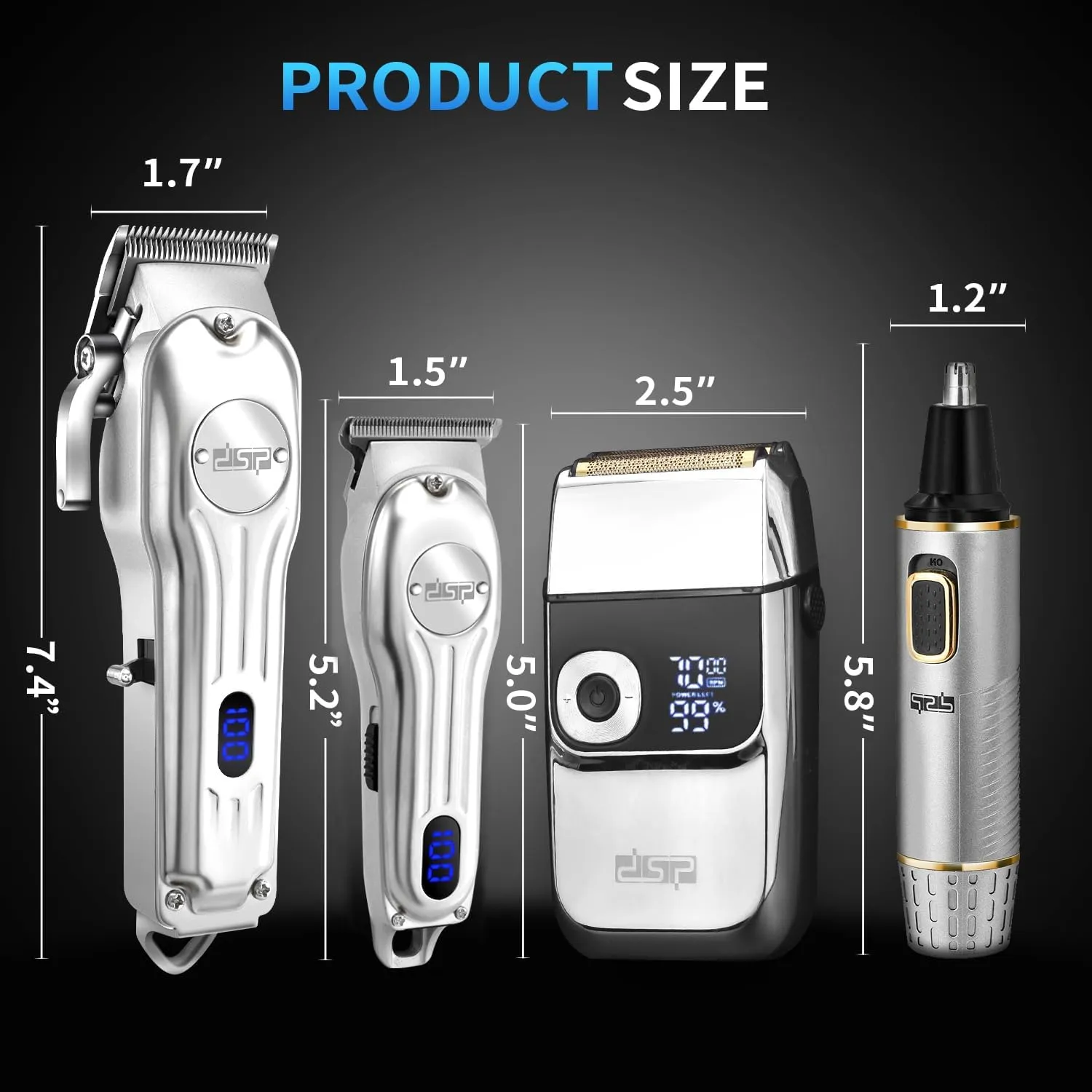DSP 4-in-1 Pro Barber Kit: Cordless Hair Clipper, Trimmer, Shaver & Nose Hair Remover - Styling & Grooming Set with Scissors, Fade Tools, LED Display