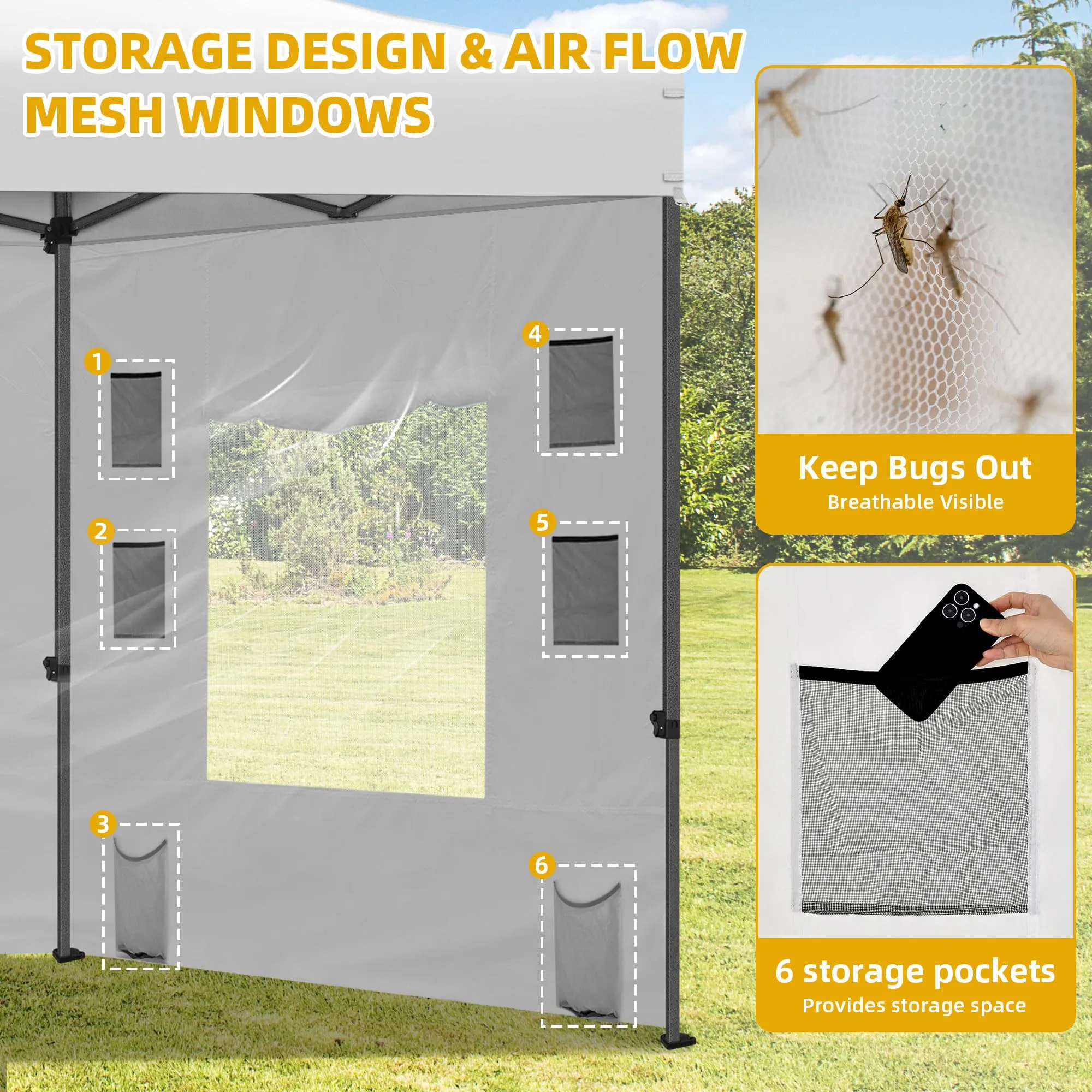 DWVO 10x10 Pop Up Heavy Duty Canopy Tent with 4 Removable Sidewall, 4 Ropes, 8 Stakes, 2 Blank Banners, 4 Sandbags & 1 Carry Bag with Wheel, Garden Gazebo Tent, Party, Exhibition, Commerce, White