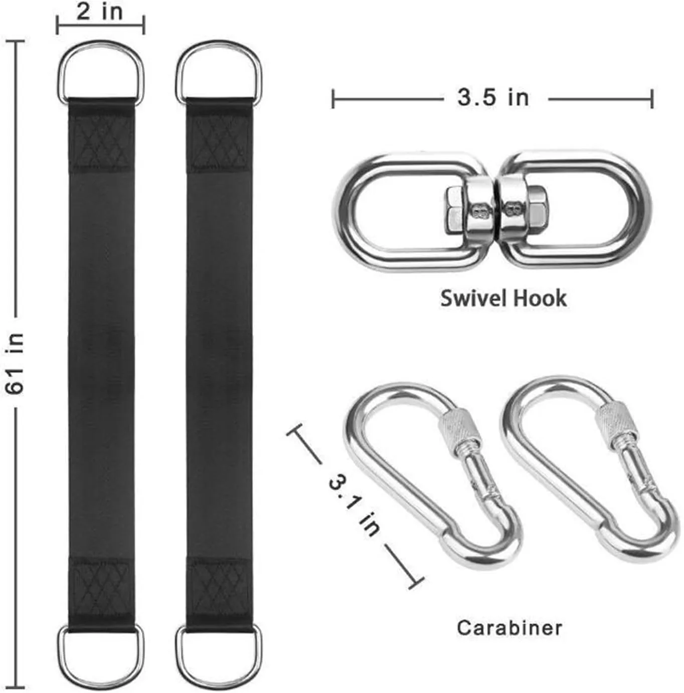 Dxcaicc Tree Swing Straps Hanging Kit (Set of 2), 1.5M/2M Tree Swing Straps Holds 400KG with Tree Protector, Safety Lock Carabiner 2PCS,1.5M