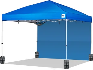 E-Z UP® Envoy Plus 10’ x 10’ Pop-Up Canopy Tent, Royal Blue Top, Sidewall, Weight Bags, Roller Bag, E-Z Clips, Gear Loft
