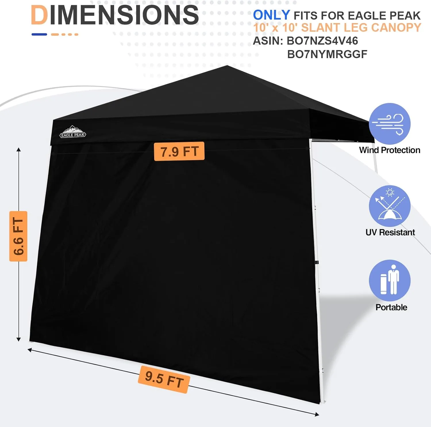 EAGLE PEAK Sunwall/Sidewall for 10x10 Slant Leg Canopy Only, 1 Sidewall, Black
