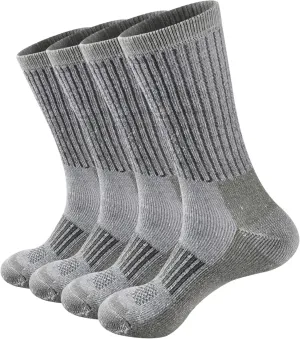 ECOEY Men's Merino Wool Cushioned Hiking Trekking Crew Socks 4 Pairs, Middle Calf Length with Moisture Wicking