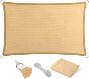 Eden's Decor Straight Flat-Edged Sun Shade Sail Rectangular 4' x 10' Beige UV-Blocking Outdoor Canopy Fabric Cloth Awning for Pergola Patio Garden Backyard Custom Size