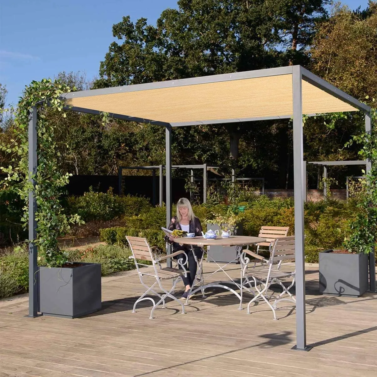 Eden's Decor Straight Flat-Edged Sun Shade Sail Rectangular 4' x 10' Beige UV-Blocking Outdoor Canopy Fabric Cloth Awning for Pergola Patio Garden Backyard Custom Size