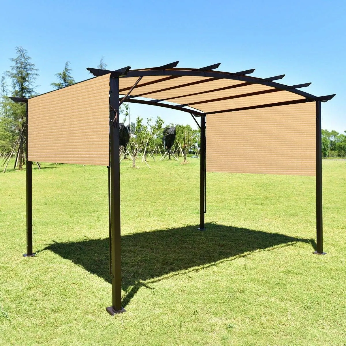 Eden's Decor Straight Flat-Edged Sun Shade Sail Rectangular 4' x 10' Beige UV-Blocking Outdoor Canopy Fabric Cloth Awning for Pergola Patio Garden Backyard Custom Size