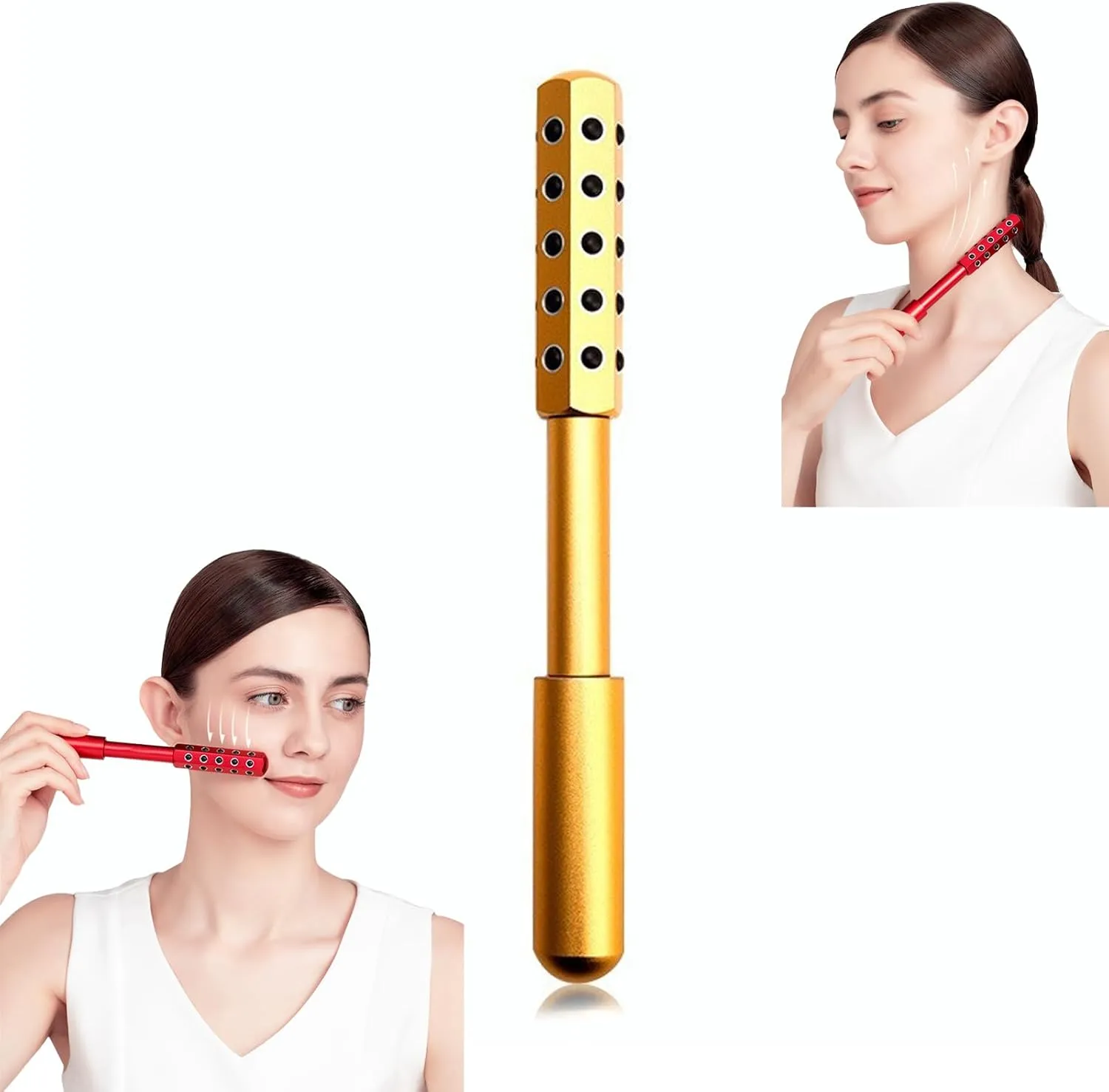 Elarique Glow Sculpting Beauty Roller – 2025 Facial Massage Tool for Lifting & Tightening, Tourmaline & Germanium Face Roller, Cooling & Sculpting, Ergonomic Handle for Skincare (Gold)