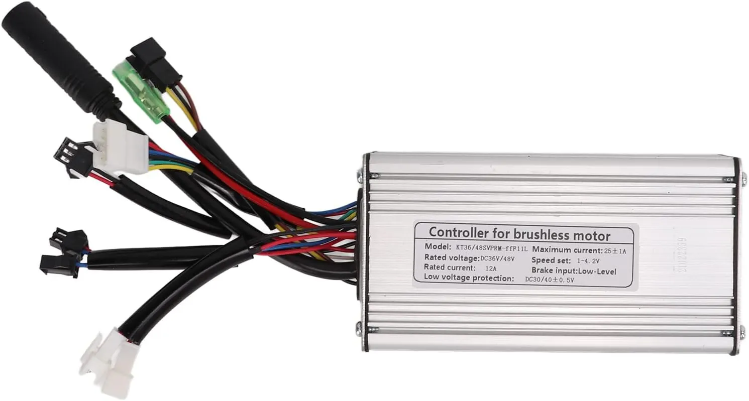 Electric Bike Controller, 36V 48V 25A Electric Bike Conversion Kit with Double Light Cable Heat Dissipation 9 Tubes Controller for Electric Bike