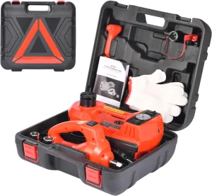 Electric Car Jack Kit, 5 Ton Hydraulic Car Jack with Electric Impact Wrench and Inflator Pump, 12V Portable Jack with LED Light for SUV MPV Sedan, Lifting Range 6 to 17.7 Inch (Red)
