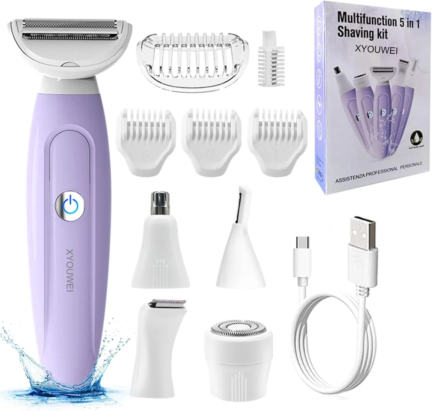 Electric Razors for Women, Bikini Trimmer for Women, Multifunction 5 in 1 Lady Shaver Kit for Face Nose Eyebrow Arms Armpit Legs Pubic Area