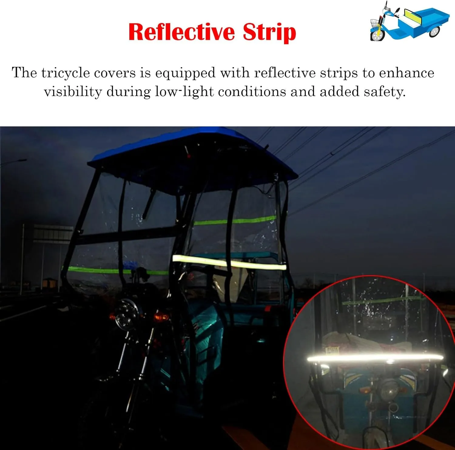 Electric Tricycle Protective Cover for Rain Sun Snow Proof, Sanbengzi Cover with Wipers & Reflective Strips, Easy to Install Tricycle Frame Canopy(Gray,31.5inch/80cm Wide)