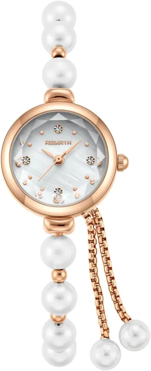 Elegant Pearl Silver Watch for Women's Dress Fashion Round dial Women Analog Quartz Watch Woman Pearl Bracelet Wirstwatch