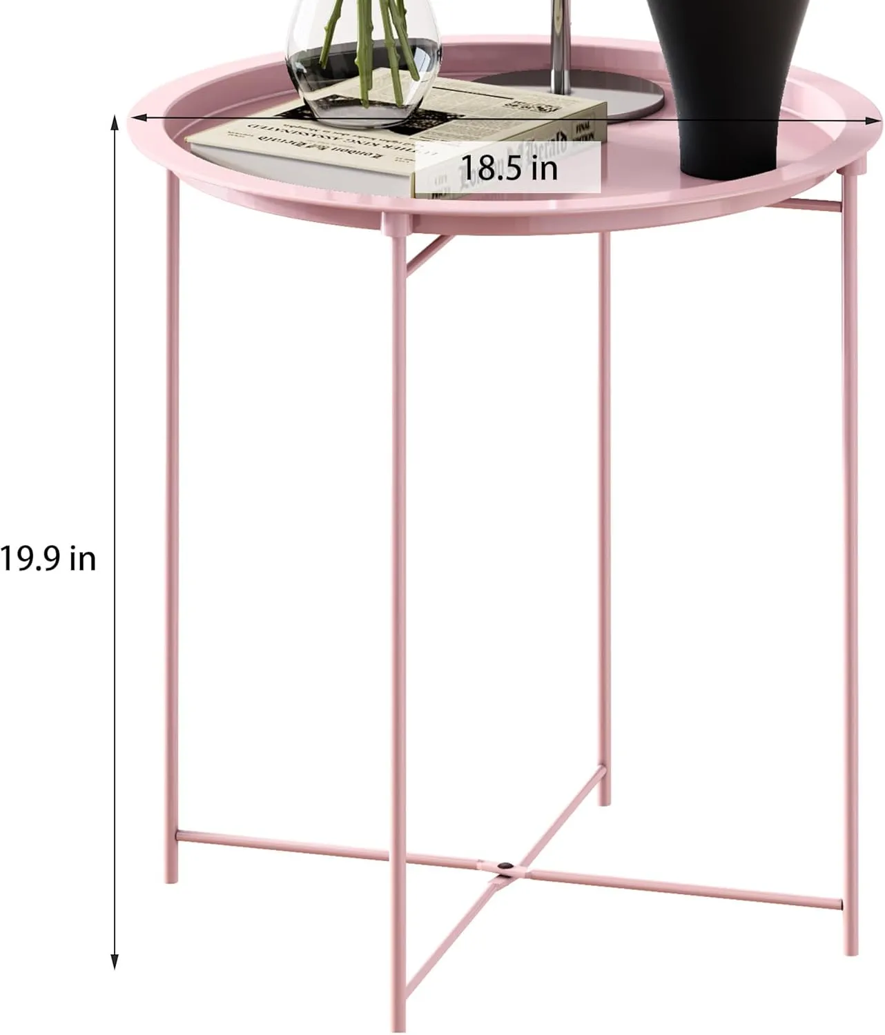 End Table Set of 2,Pink Outdoor Side Table, Small Patio Round Folding Metal Side Tables for Outdoor,Living Room,Bedroom Balcony and Office, 2 PCS
