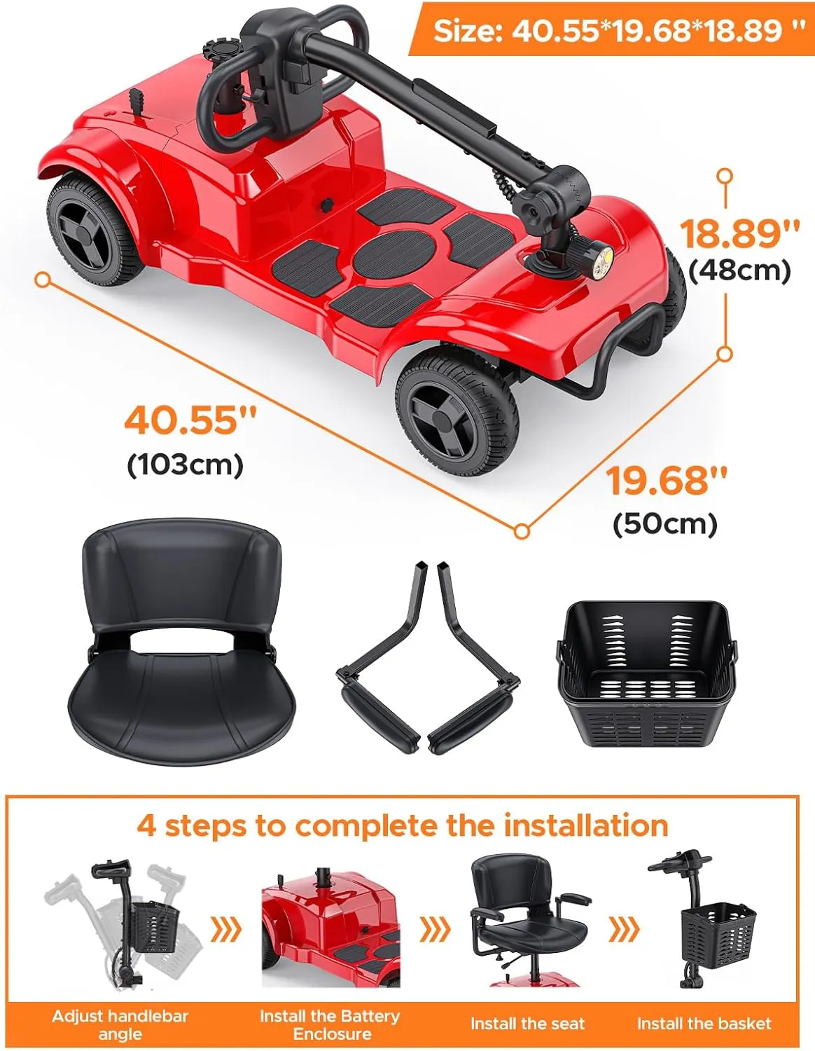 ENGWE Folding 4 Wheel Mobility Scooter,15 Mile Long Range, 250W Electric Powered Mobile Wheelchair for Seniors Adult with Detachable Basket, Front Light (Blue, XL Cushion)