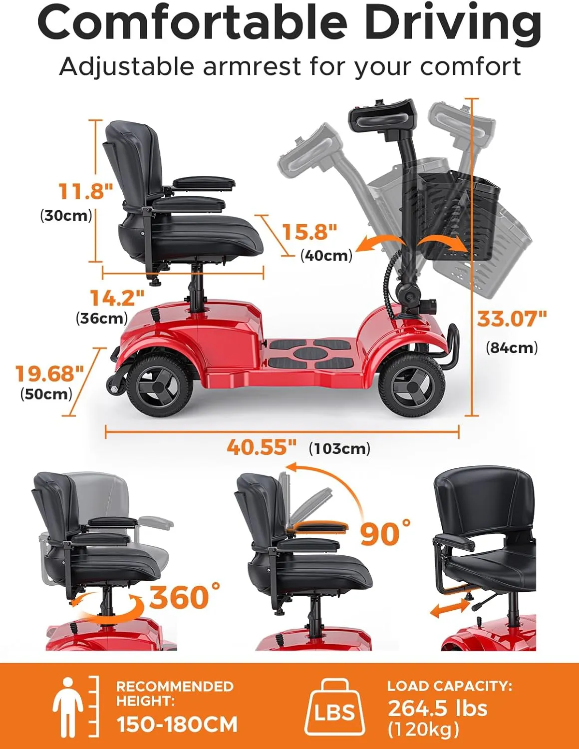 ENGWE Folding 4 Wheel Mobility Scooter,15 Mile Long Range, 250W Electric Powered Mobile Wheelchair for Seniors Adult with Detachable Basket, Front Light (Blue, XL Cushion)