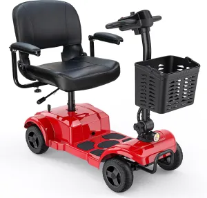 ENGWE Folding 4 Wheel Mobility Scooter,15 Mile Long Range, 250W Electric Powered Mobile Wheelchair for Seniors Adult with Detachable Basket, Front Light (Red, XL Cushion)