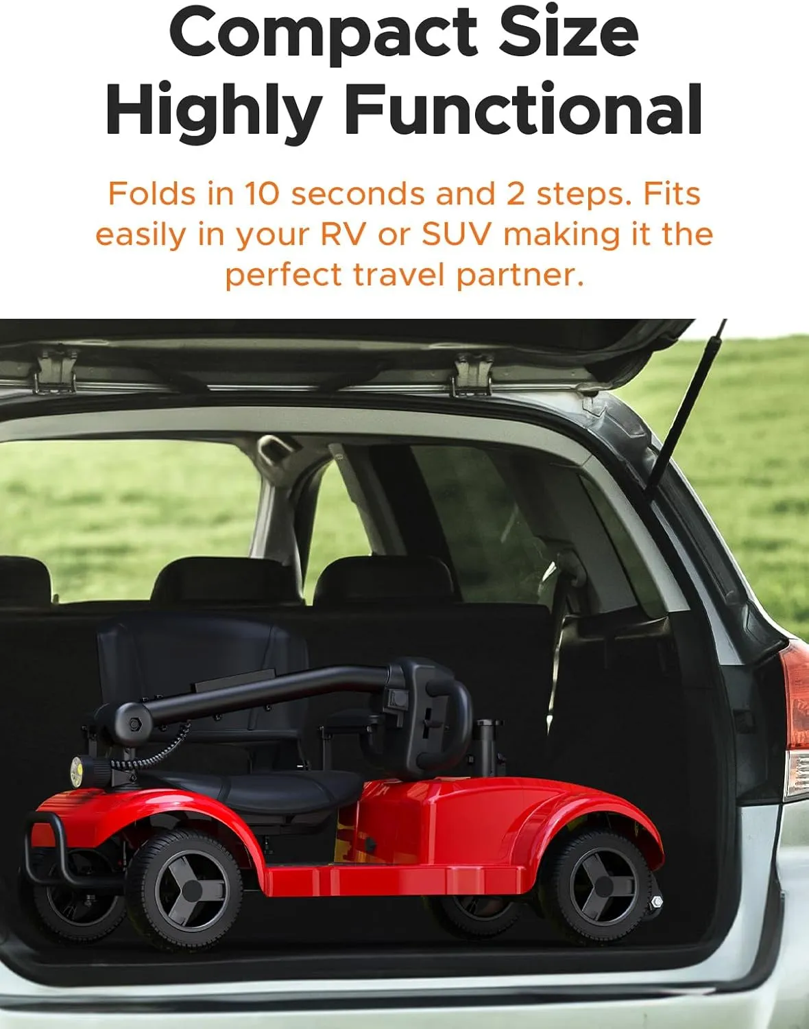 ENGWE Folding 4 Wheel Mobility Scooter,15 Mile Long Range, 250W Electric Powered Mobile Wheelchair for Seniors Adult with Detachable Basket, Front Light (Red, XL Cushion)