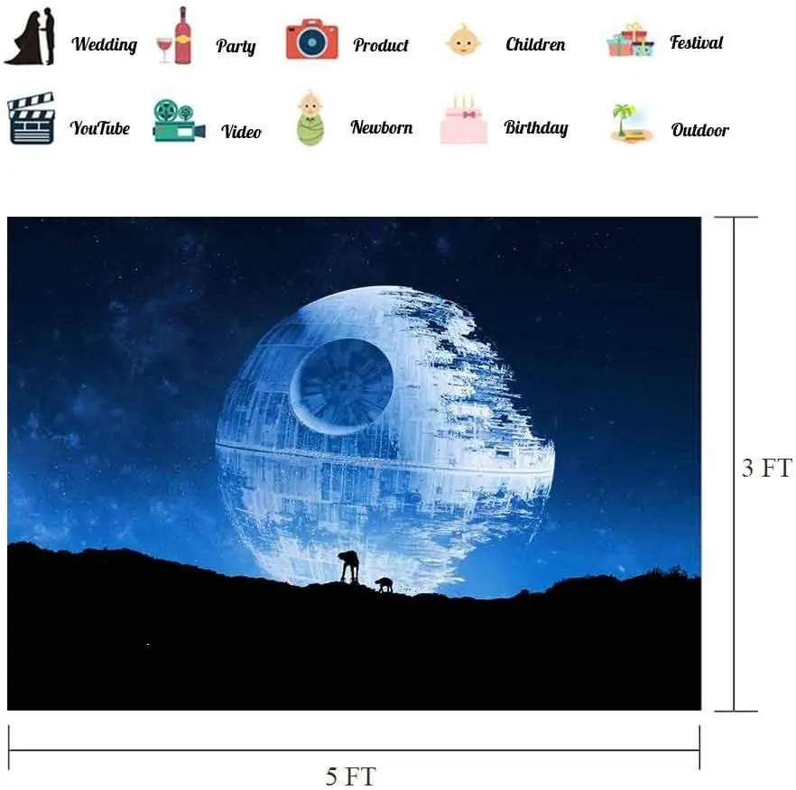 EOA 5(W) x3(H) FT Blue Death Star Photography Backdrop Galactic Superweapon Star Wars Fans Background Man Cave Tapestry Banner Studio Props
