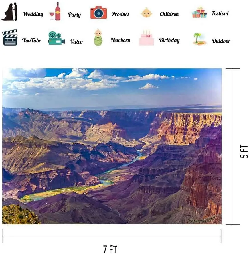 EOA 7(W) x5(H) FT Grand Cayon Aerial View Picture Photography Backdrop Arizona River Stream Rock Plateau Background Party Banner Photo Shoot Studio Props