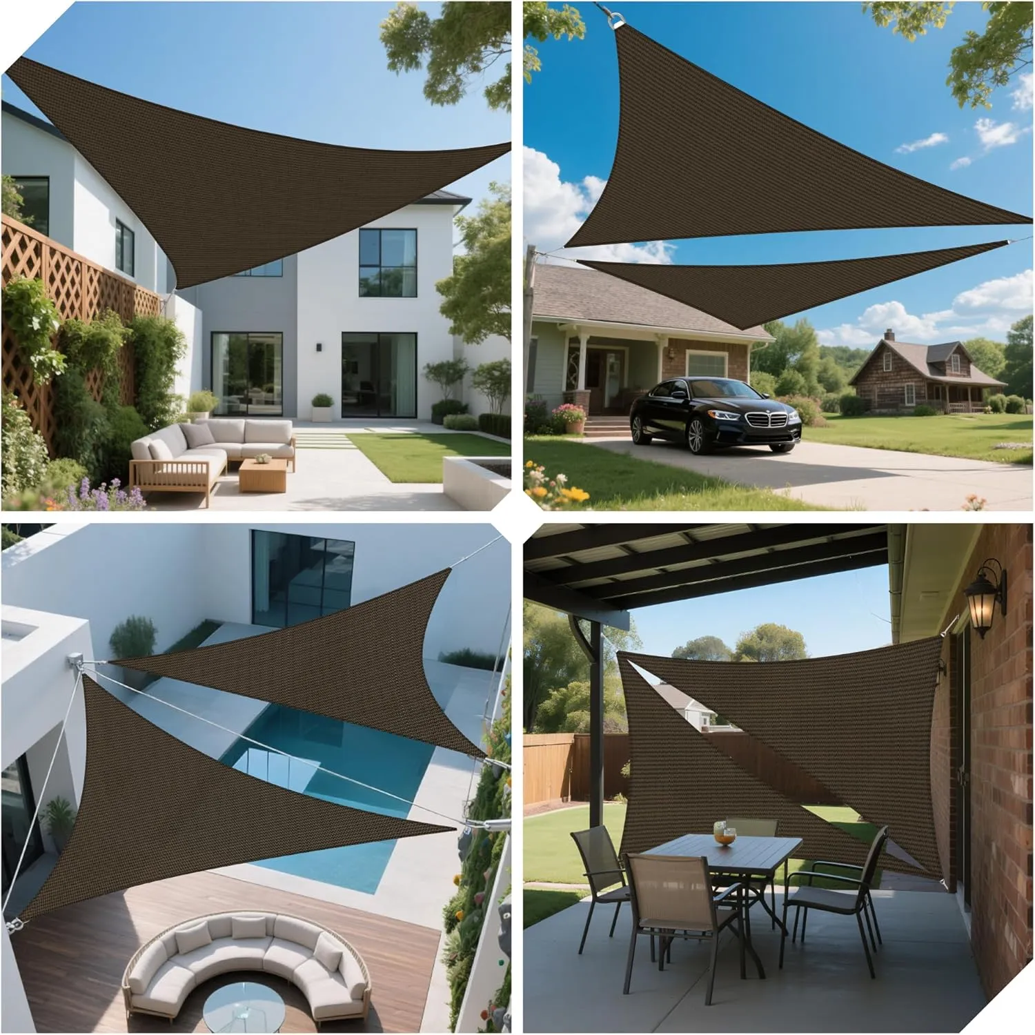 Equilateral Triangle Shade Sail 12' x 12' x 12' Canopy to Block Sunlight for Outdoor Patio Garden Patio Deck Pergola (Brown)