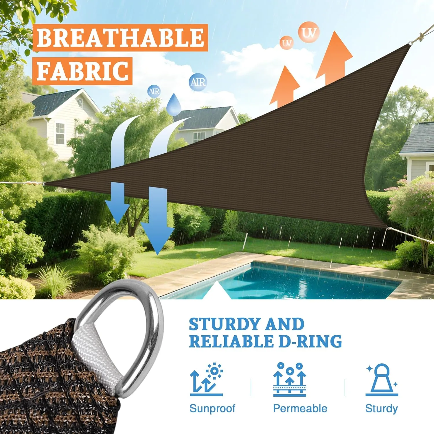 Equilateral Triangle Shade Sail 12' x 12' x 12' Canopy to Block Sunlight for Outdoor Patio Garden Patio Deck Pergola (Brown)