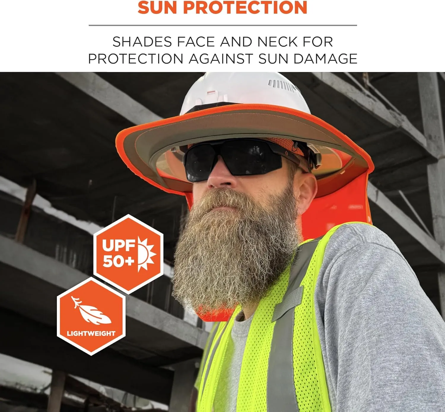 Ergodyne Chill Its 6661 Universal Hard Hat Brim Sun Shade with Neck Flap, Safety Helmet Sun Shield