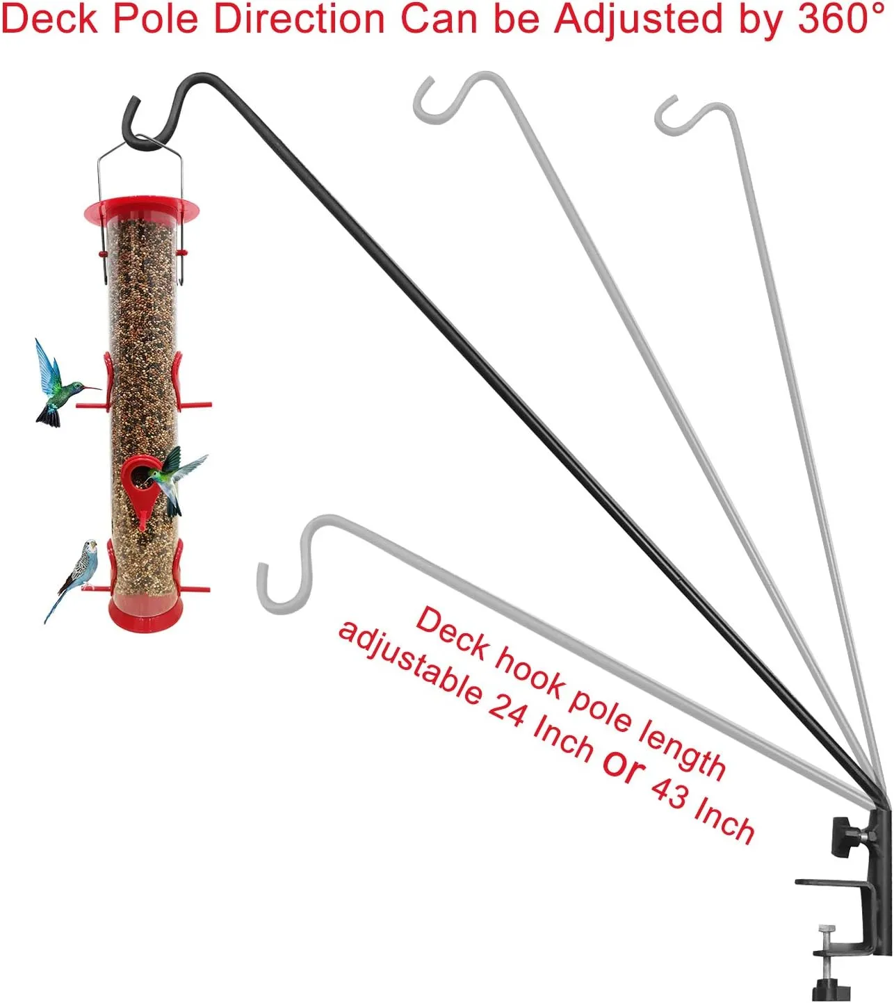 ERYTLLY Heavy Duty Deck Hook, Extensible and Adjustable Deck Hook with 2" Non Slip Horizontal Clamp for Hanging Bird Feeder, Plants, Suet Baskets,Wind Chimes,Lanterns and More