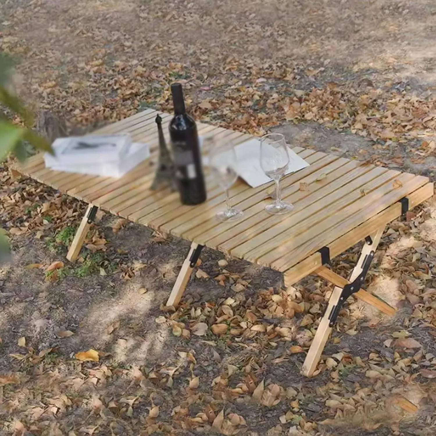 esmen Folding Camping Table,Portable Solid Wood Camping Table,Beach Table,Roll Up Folding Picnic Table for Outdoor BBQ Picnic Gathering