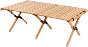 esmen Folding Camping Table,Portable Solid Wood Camping Table,Beach Table,Roll Up Folding Picnic Table for Outdoor BBQ Picnic Gathering