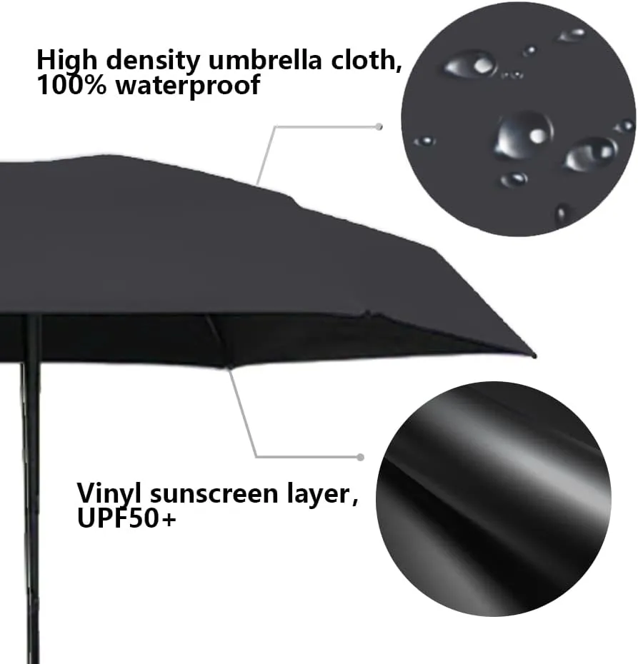 ESUFEIR Mini Travel Sun Umbrella for Purse With Case,Small Compact UV Umbrella Protection Sun,Lightweight Portable Parasol Windproof for Women Men Kids (Black)