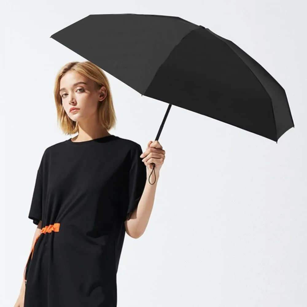 ESUFEIR Mini Travel Sun Umbrella for Purse With Case,Small Compact UV Umbrella Protection Sun,Lightweight Portable Parasol Windproof for Women Men Kids (Black)