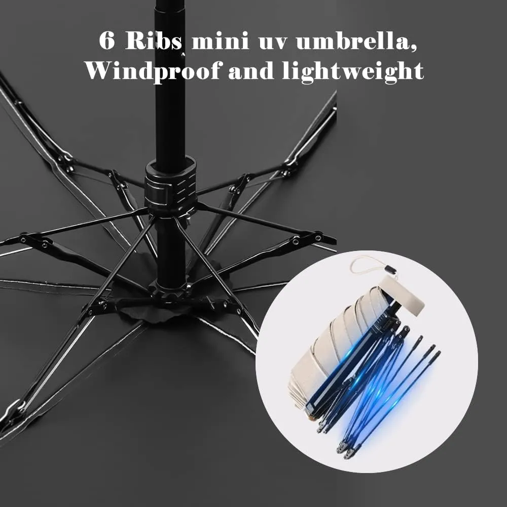 ESUFEIR Mini Travel Sun Umbrella for Purse With Case,Small Compact UV Umbrella Protection Sun,Lightweight Portable Parasol Windproof for Women Men Kids (Black)