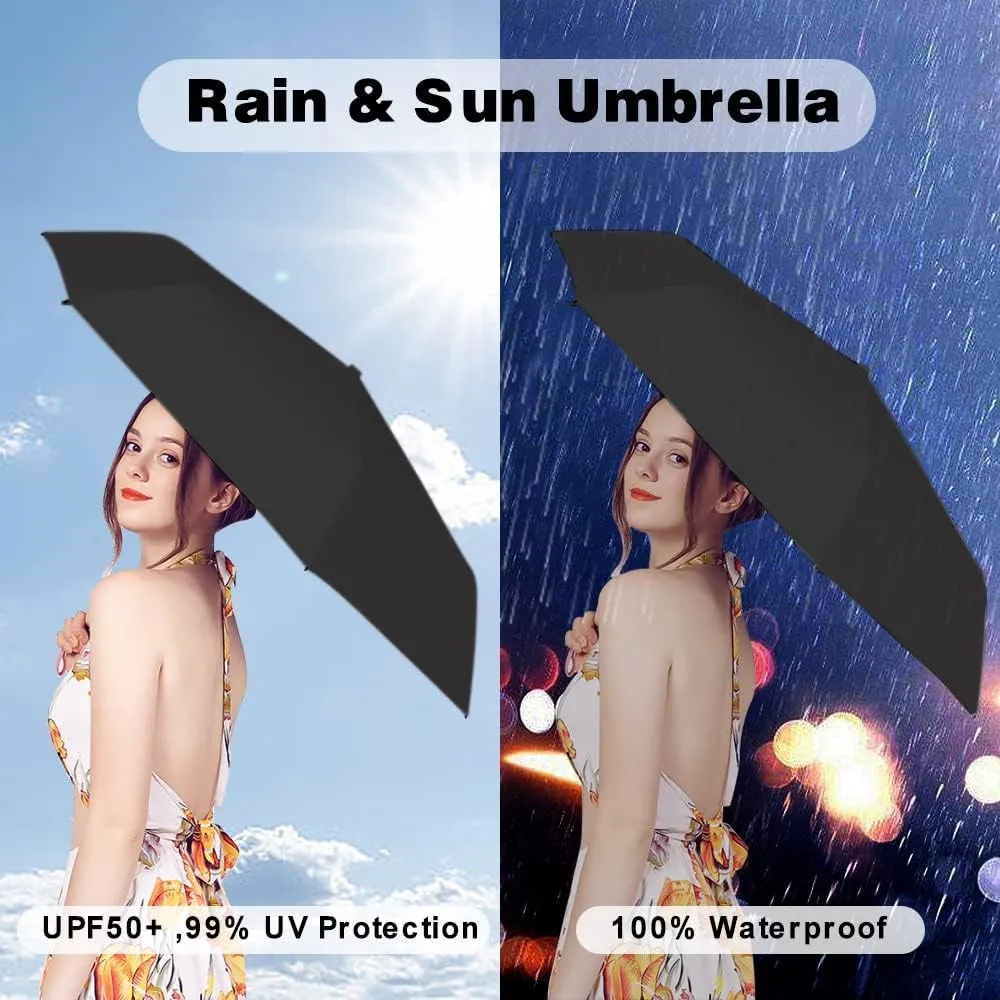 ESUFEIR Mini Travel Sun Umbrella for Purse With Case,Small Compact UV Umbrella Protection Sun,Lightweight Portable Parasol Windproof for Women Men Kids (Black)