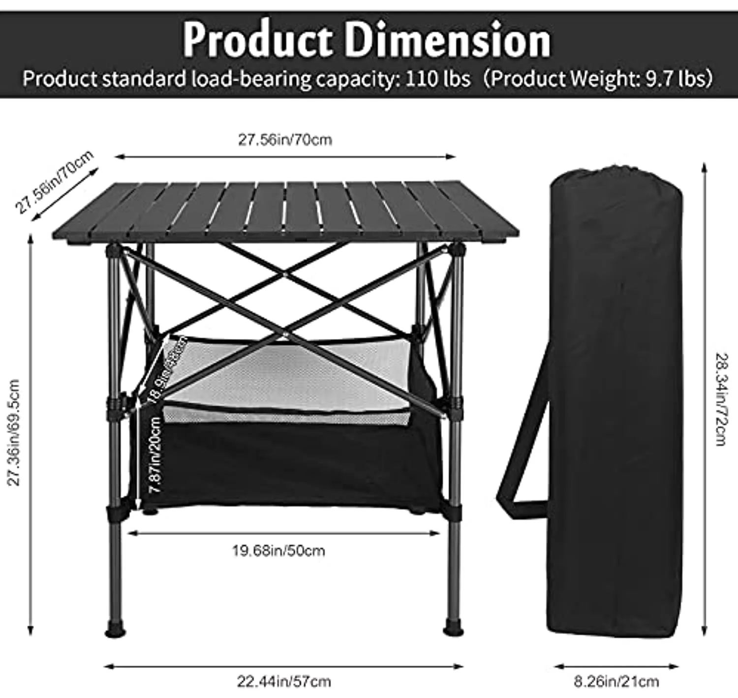 Esup Folding Camping Table Portable Ultralight Picnic Aluminum Roll-up Compact Table with Carrying Bag for Hiking,Outdoor,Camping, Beach,Backyard, BBQ, Party, Patio, Fishing