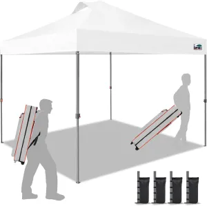 Eurmax USA NOMATTER ONE-Person Open&Close 10x10ft Pop Up Canopy Tent，Portable Shelter for Outdoor Events，Instant Canopies, Temporary Sunshade,Bonus 4 Sand Bags(White)