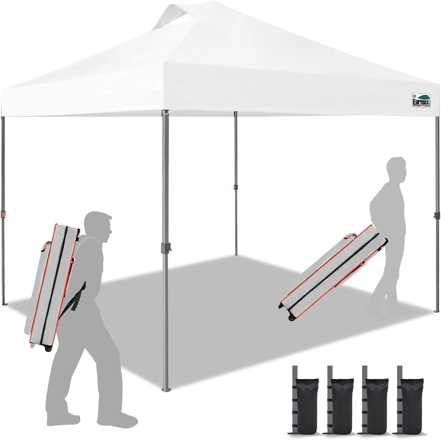 Eurmax USA NOMATTER ONE-Person Open&Close 10x10ft Pop Up Canopy Tent，Portable Shelter for Outdoor Events，Instant Canopies, Temporary Sunshade,Bonus 4 Sand Bags(White)