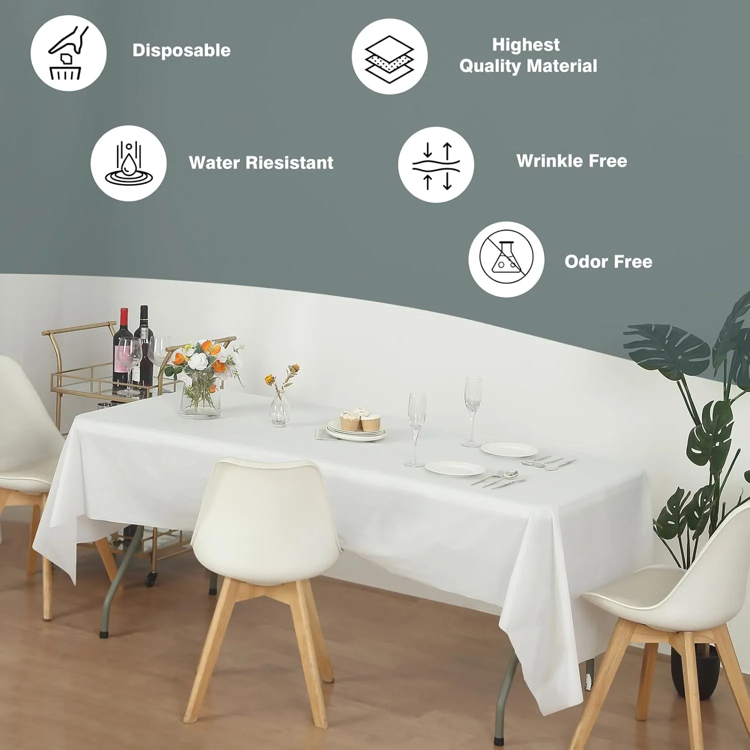 Evershine (12-Pack Heavy Duty Plastic Table Covers Tablecloth (Reusable) (Rectangle 54" X 108", White)