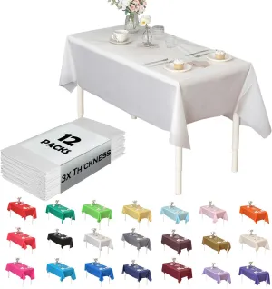 Evershine (12-Pack Heavy Duty Plastic Table Covers Tablecloth (Reusable) (Rectangle 54" X 108", White)