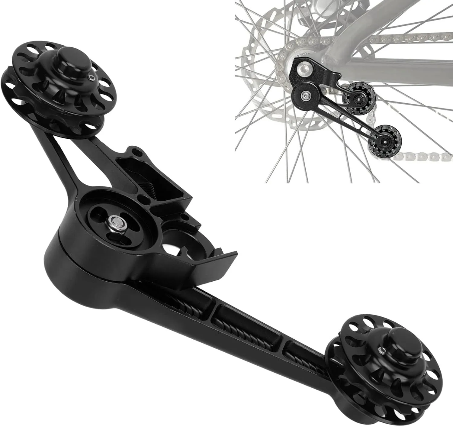 EVTSCAN 10T Folding Bike Chain Tensioner Aluminum Alloy Rear Derailleur Guide Bicycle Accessories for Internal External Gears (Black)