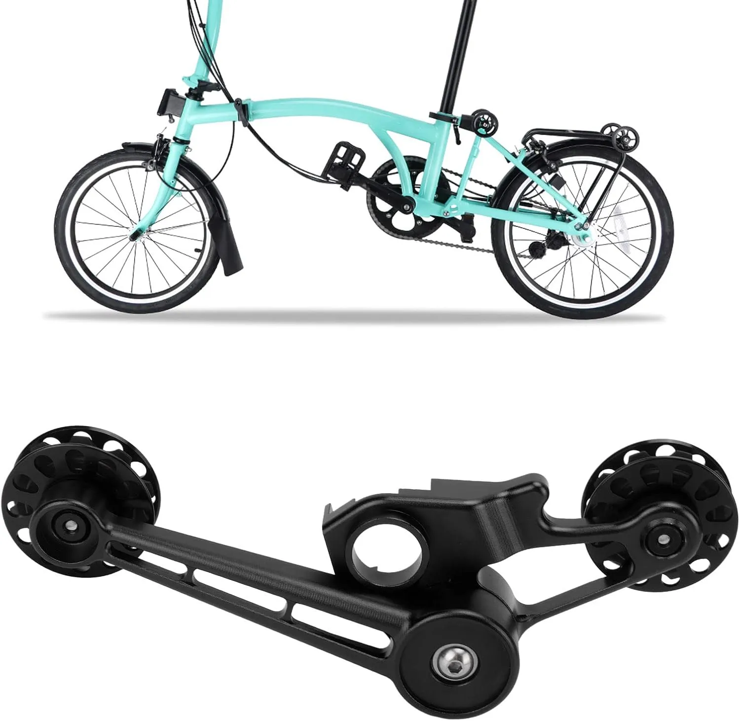 EVTSCAN 10T Folding Bike Chain Tensioner Aluminum Alloy Rear Derailleur Guide Bicycle Accessories for Internal External Gears (Black)