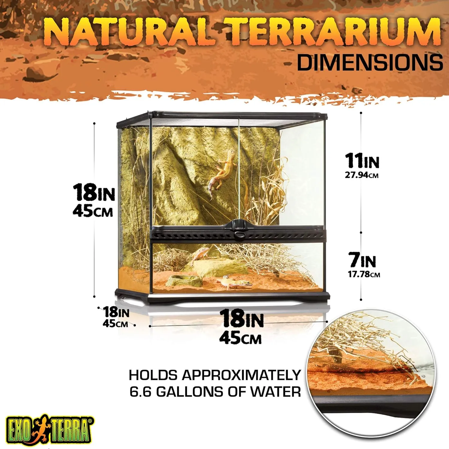 Exo Terra Glass Natural Terrarium Kit, for Reptiles and Amphibians, Small Wide, 18 x 18 x 18 inches, PT2605A1