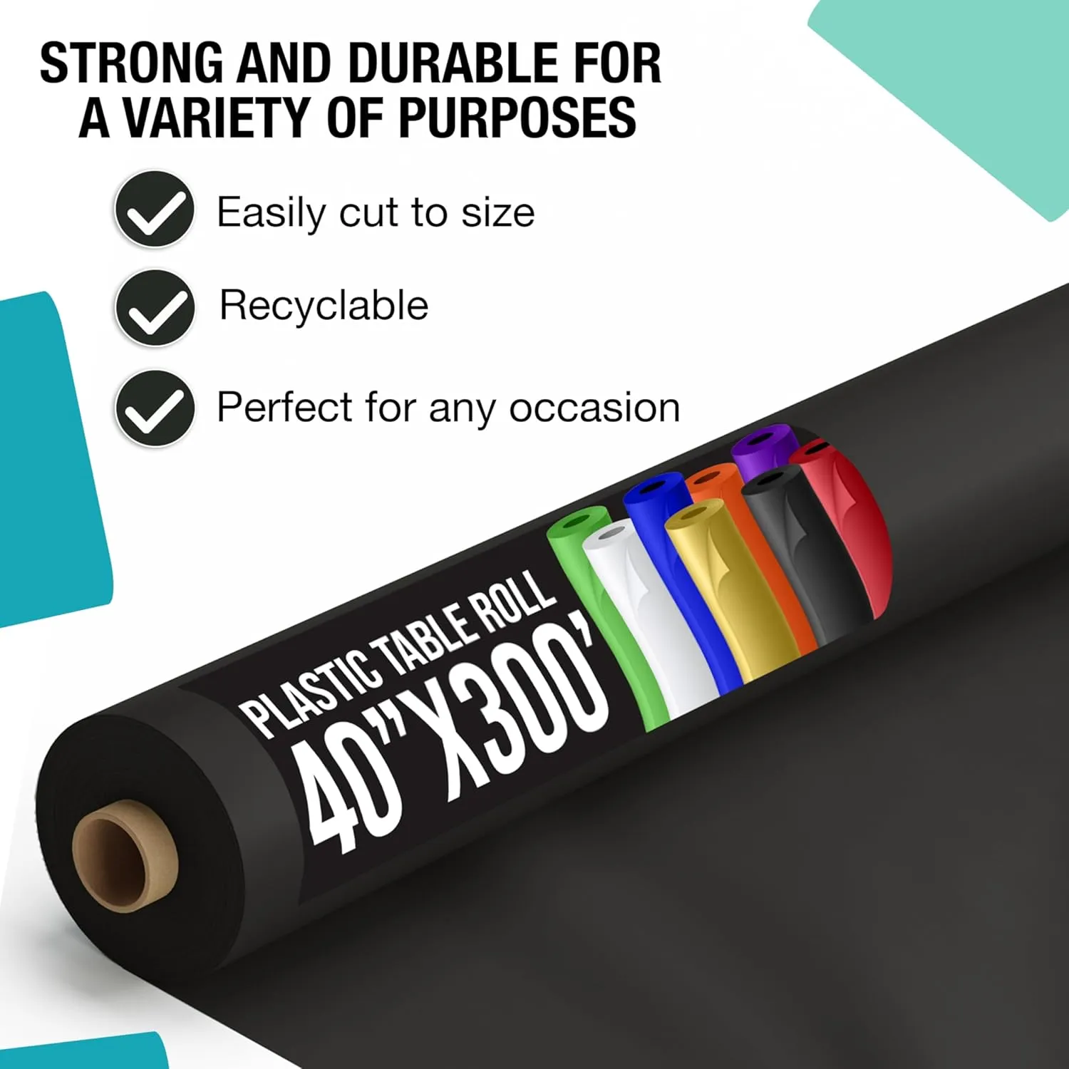 Exquisite Black Plastic Rectangular 300 Feet Tablecloth Roll - Premium Quality Disposable Banquet Table Covers - 40'' x 300' - Elegant for All Occasions