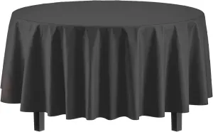 Exquisite Party Solids 12-Pack Premium Plastic Tablecloth 84in. Round Table Cover - Black