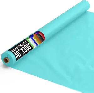 Exquisite Party Solids Aqua Plastic Table Cover Roll 40" X 300' Table Cloth Plastic Cover Roll - Premium Quality Thick 0.5 MIL Banquet Rolls - Disposable Tablecloth Rolls