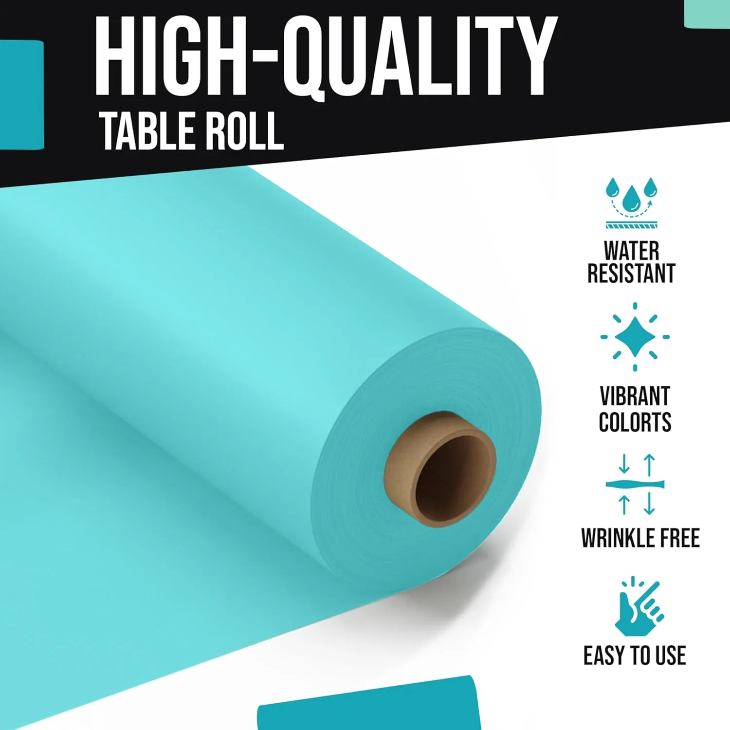 Exquisite Party Solids Aqua Plastic Table Cover Roll 40" X 300' Table Cloth Plastic Cover Roll - Premium Quality Thick 0.5 MIL Banquet Rolls - Disposable Tablecloth Rolls
