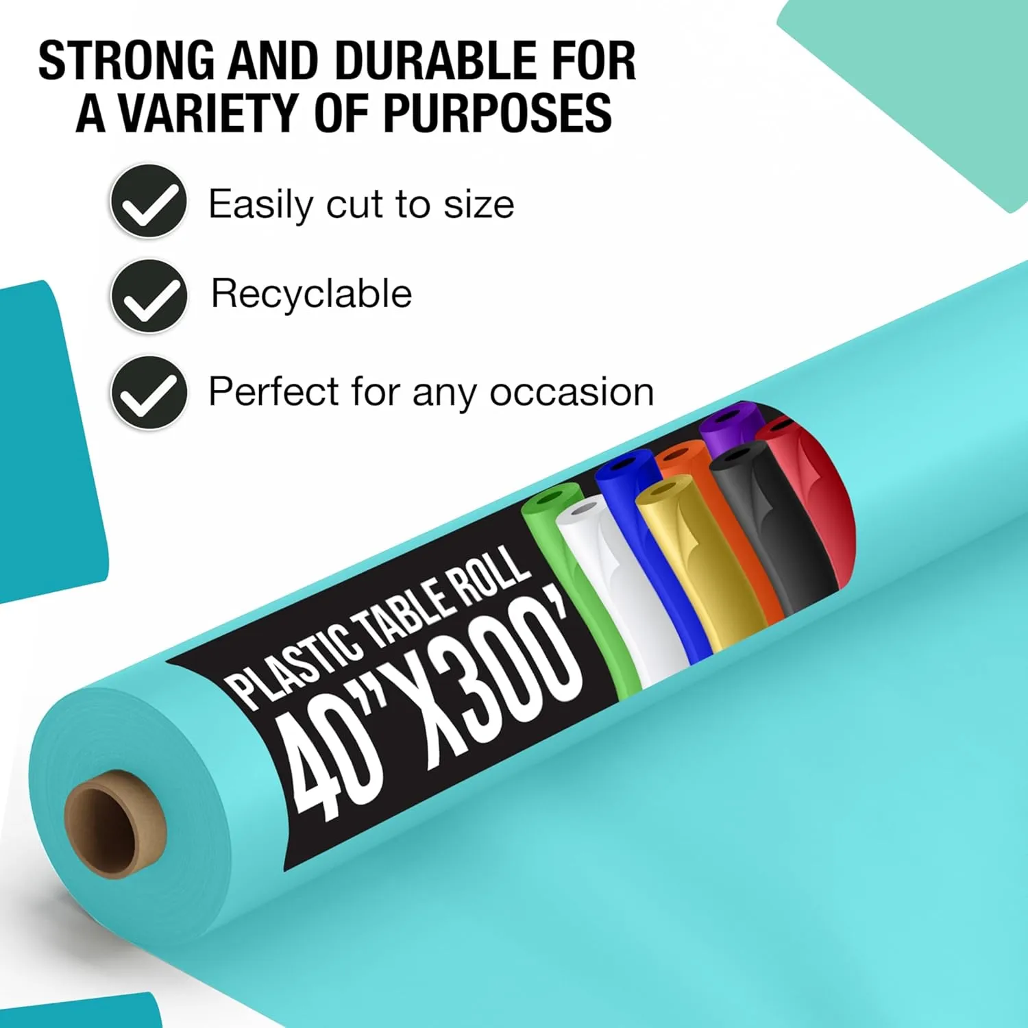 Exquisite Party Solids Aqua Plastic Table Cover Roll 40" X 300' Table Cloth Plastic Cover Roll - Premium Quality Thick 0.5 MIL Banquet Rolls - Disposable Tablecloth Rolls