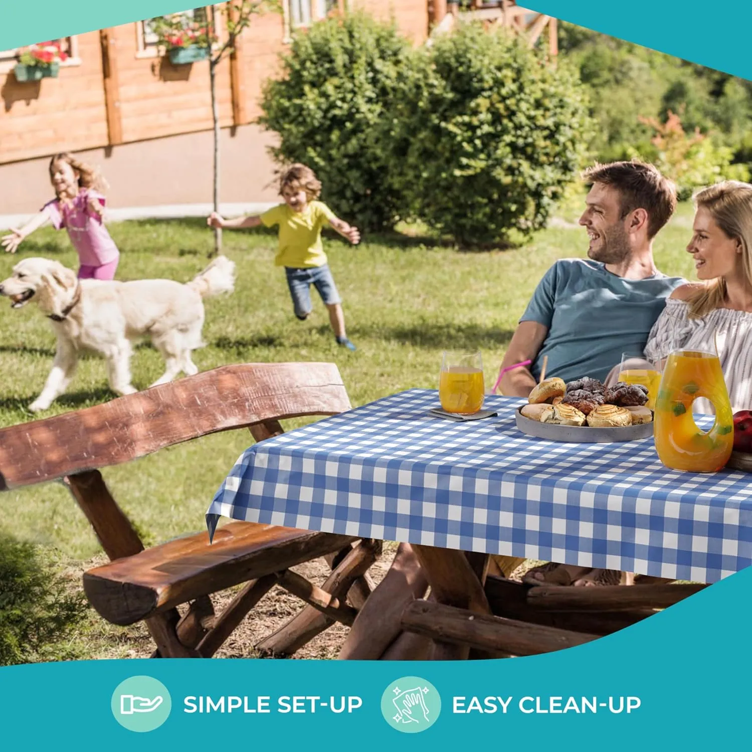 Exquisite Party Solids Blue Gingham Plastic Table Cover Roll 6 Pack 40" X 100' Table Cloth Plastic Cover Roll - Premium Quality Thick 0.5 MIL Banquet Rolls - Disposable Tablecloth Rolls