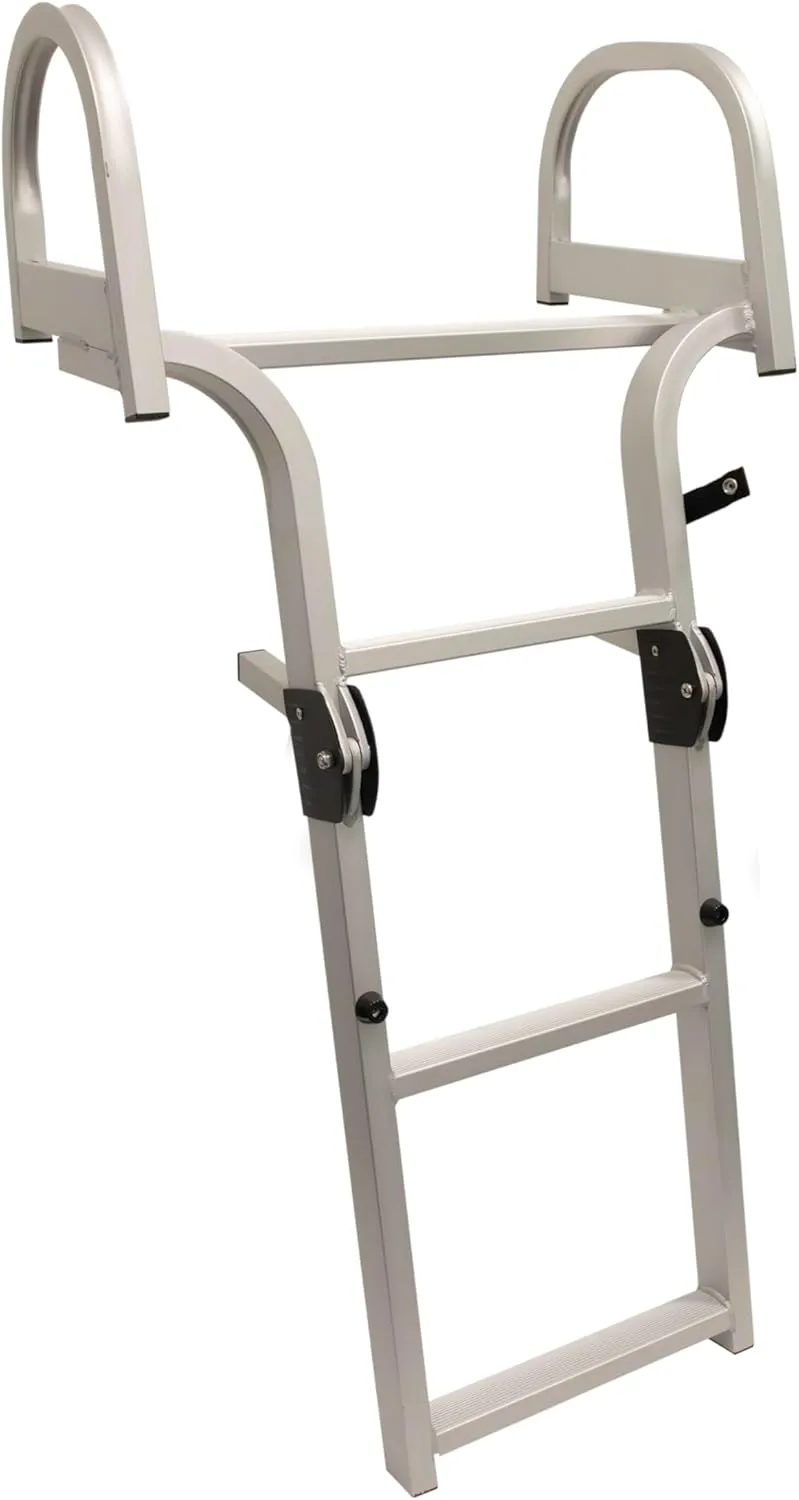 Extreme Max 3006.8884 Wide Entry Deluxe Aluminum Folding Dock & Pontoon Ladder - 3-Step