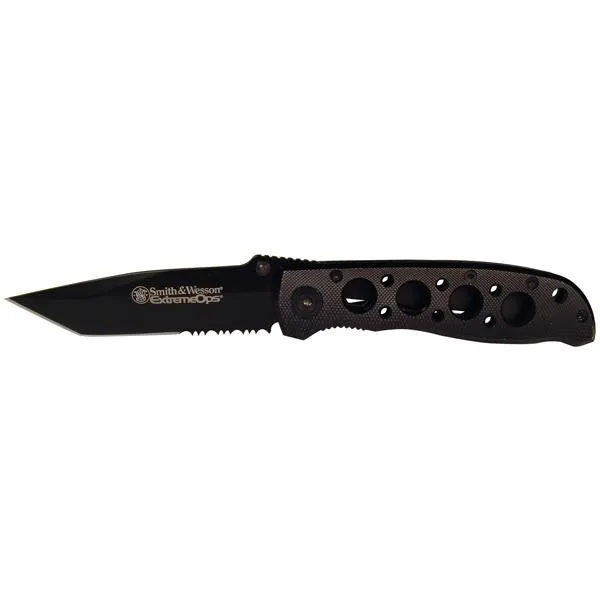 Extreme Ops, Black Aluminum Handle, Black ComboEdge w-Clip