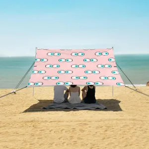 Eyeball Pixel Art Pattern Beach Canopy Tent Anti-UV & Wind Resistant, Camping Sun Shelter Easy Setup Portable,Outdoor Shade Tents with Sandbags,Sand Shovels,Ground Pegs & Stability Poles